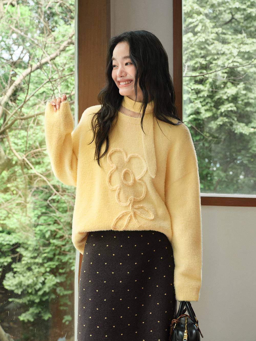 Neck Tie 3D Embroidered Sweater