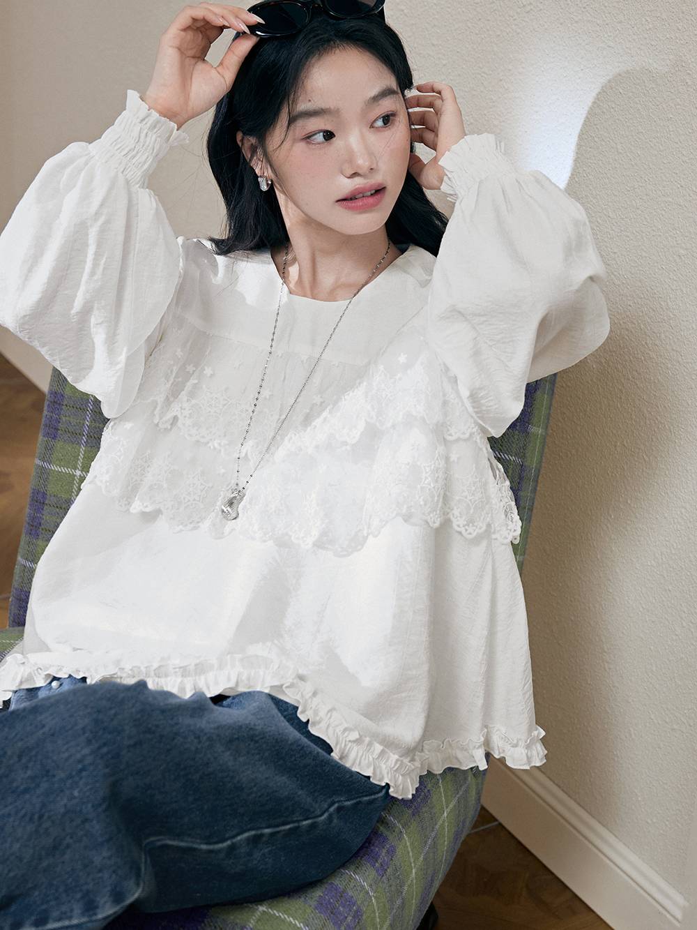 Layered Lace Trim Blouse