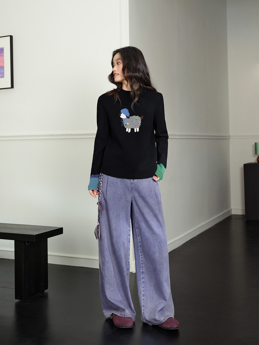 Mock Neck Long-Sleeve Knit Top