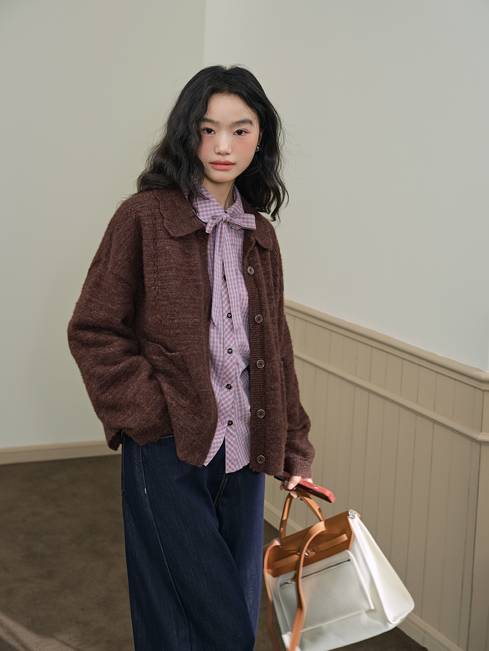 Plaid Bow Tie Blouse