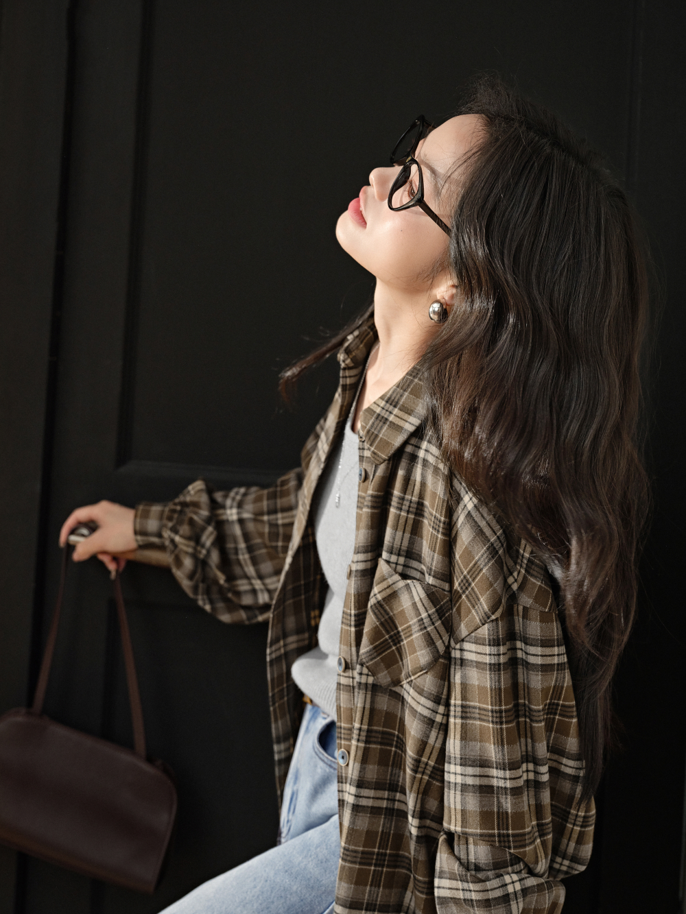 Brown Plaid Blouse