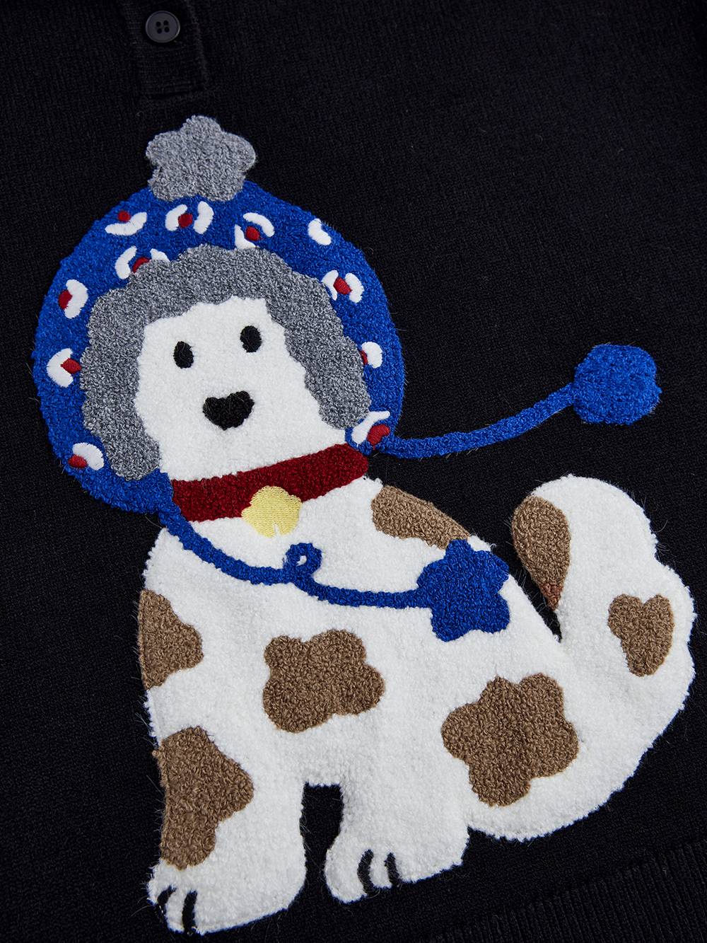 Striped Collar Dog Graphic Sweater