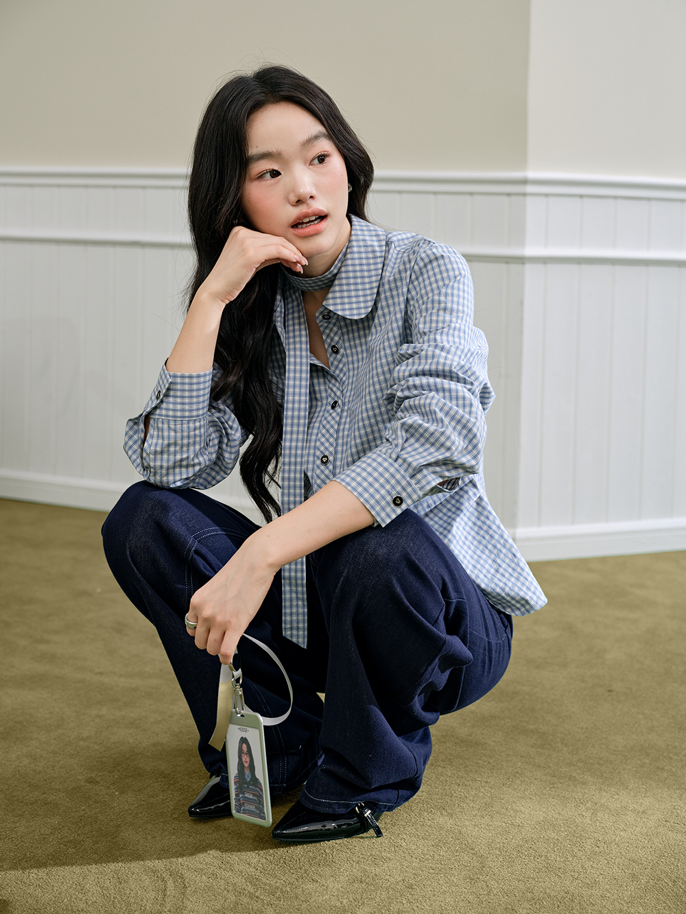 Plaid Bow Tie Blouse