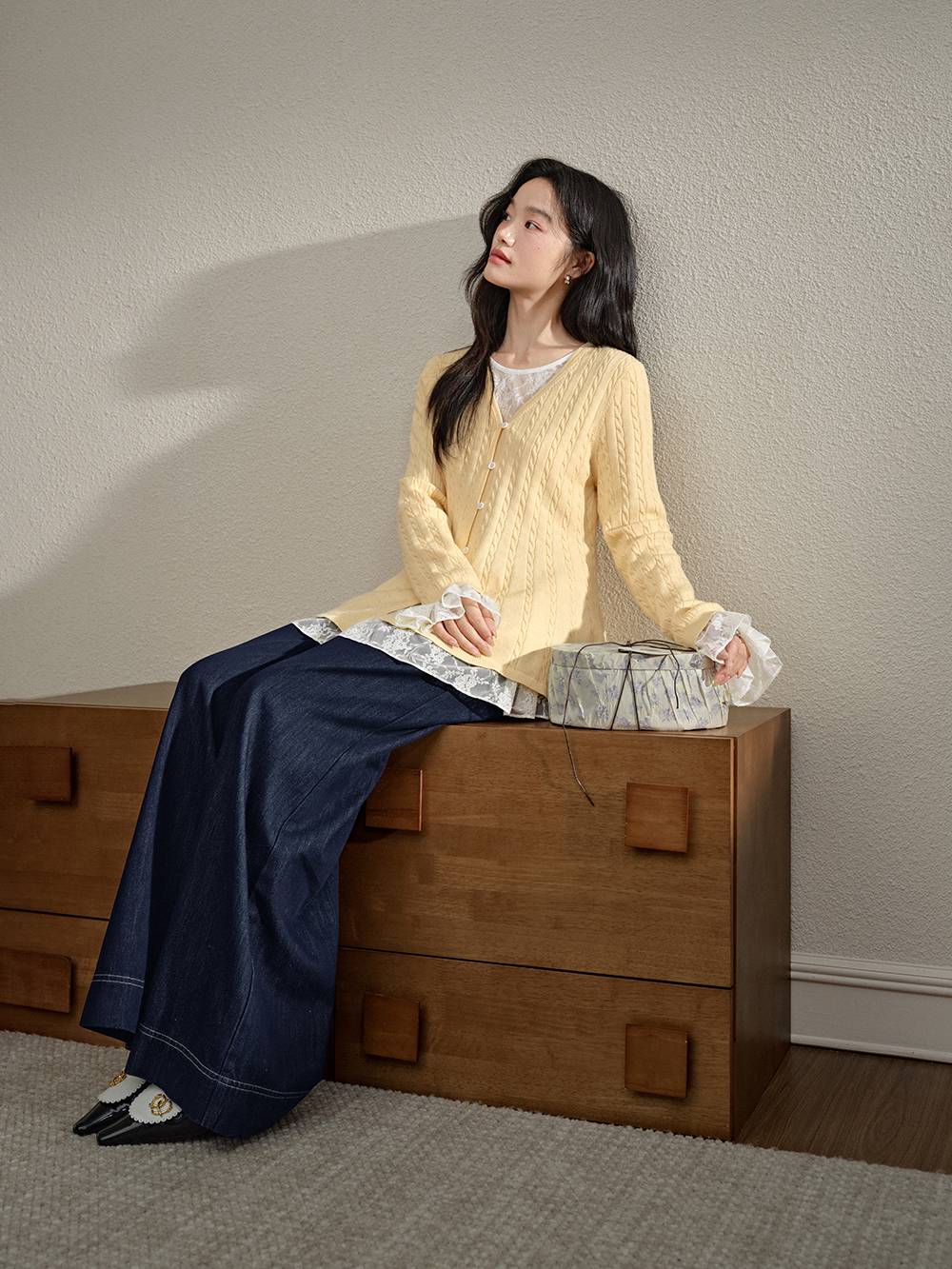 Knit Top and Lace Undershirt