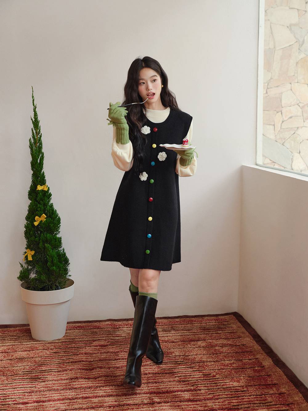 Sleeveless Colourful Button Dress