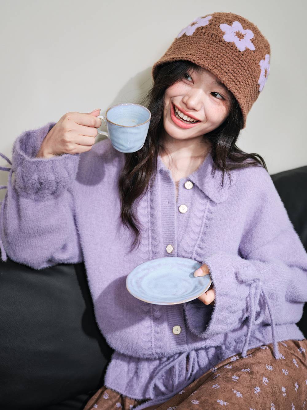 Ruffle Trim Button-Front Cardigan