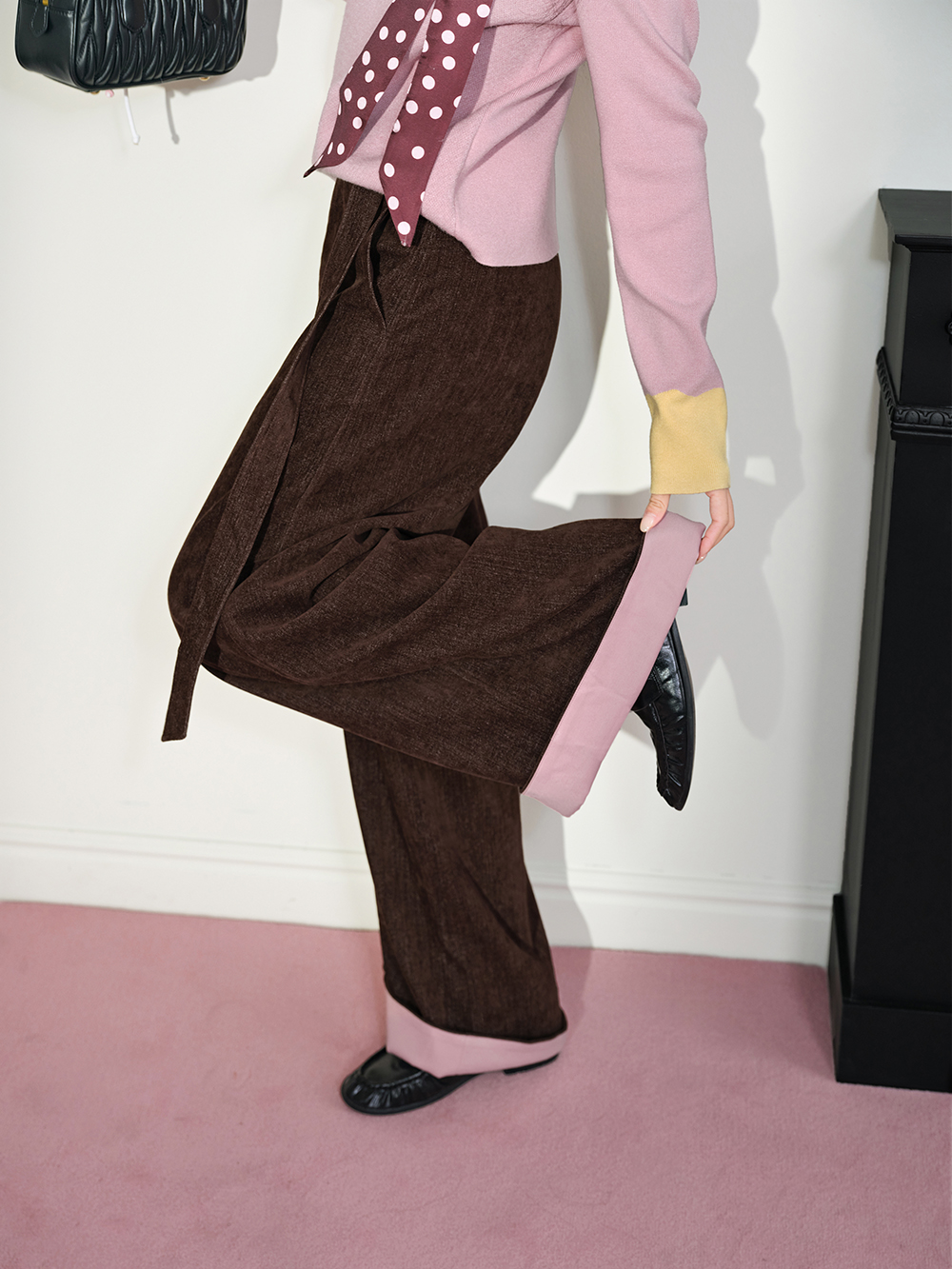 Belted Folded-hem Pants