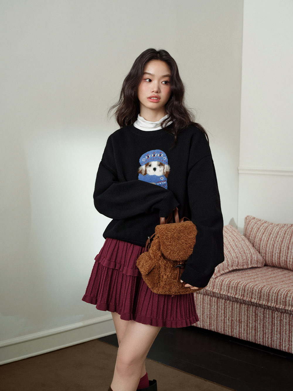 Fluffy Dog Embroidered Sweater
