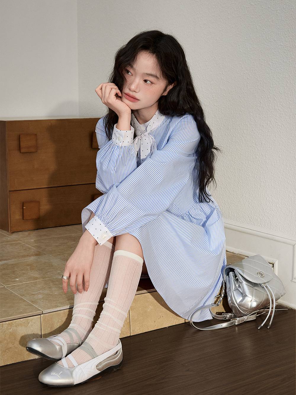 Blue Striped Shirt Dress