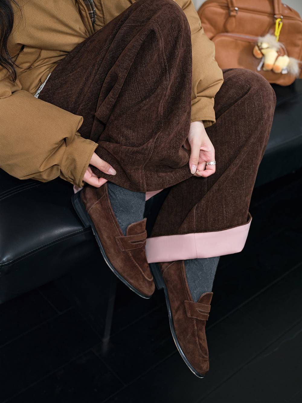 Belted Folded-hem Pants