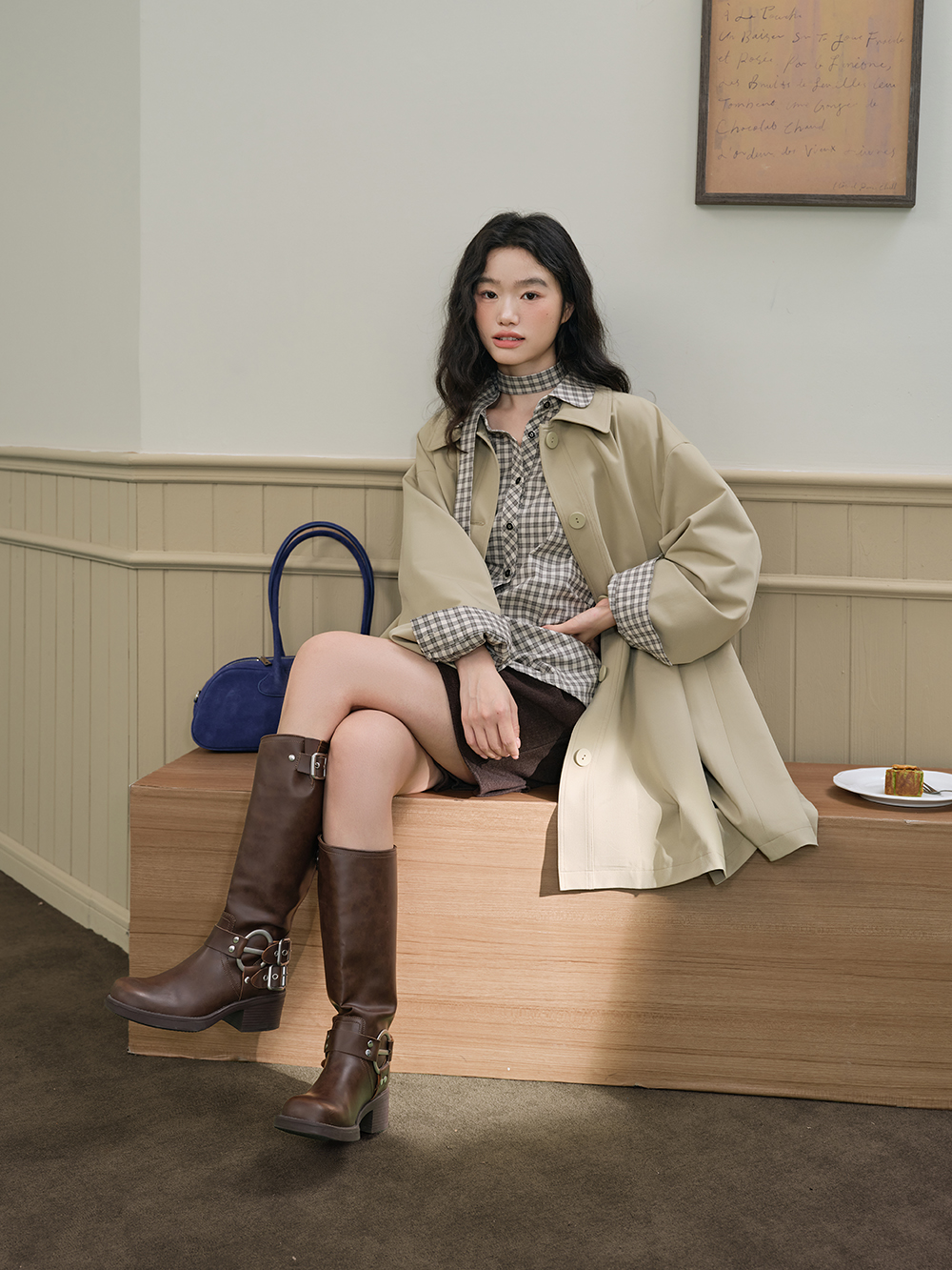 Plaid Bow Tie Blouse