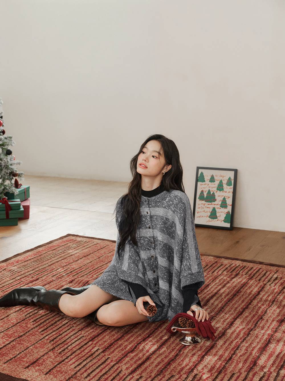 Striped Cape Sweater and Skirt