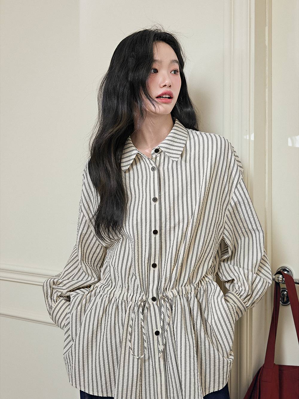 Striped Drawstring Waist Blouse