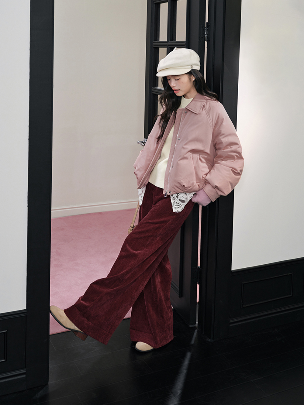 Belted Folded-hem Pants