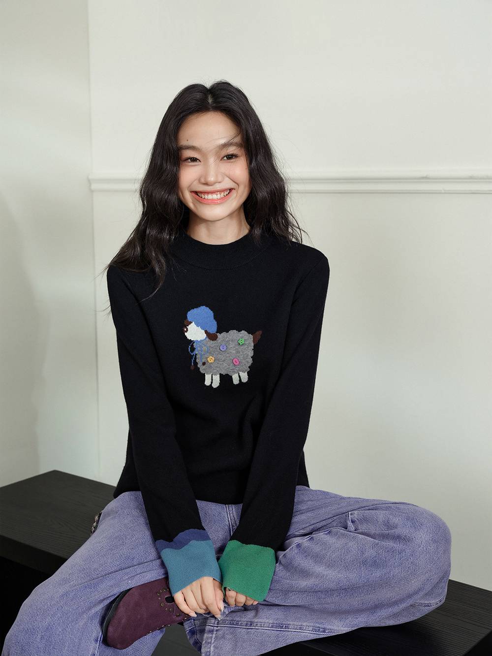 Mock Neck Long-Sleeve Knit Top