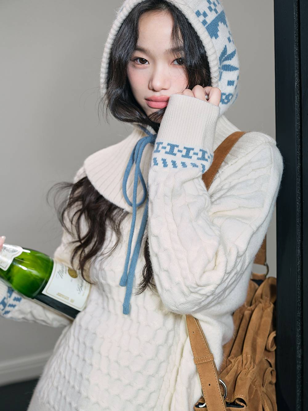 Hooded Scarf and Cable Knit Sweater