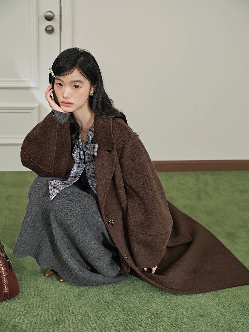 Plaid Ribbon Tie Knit Dress