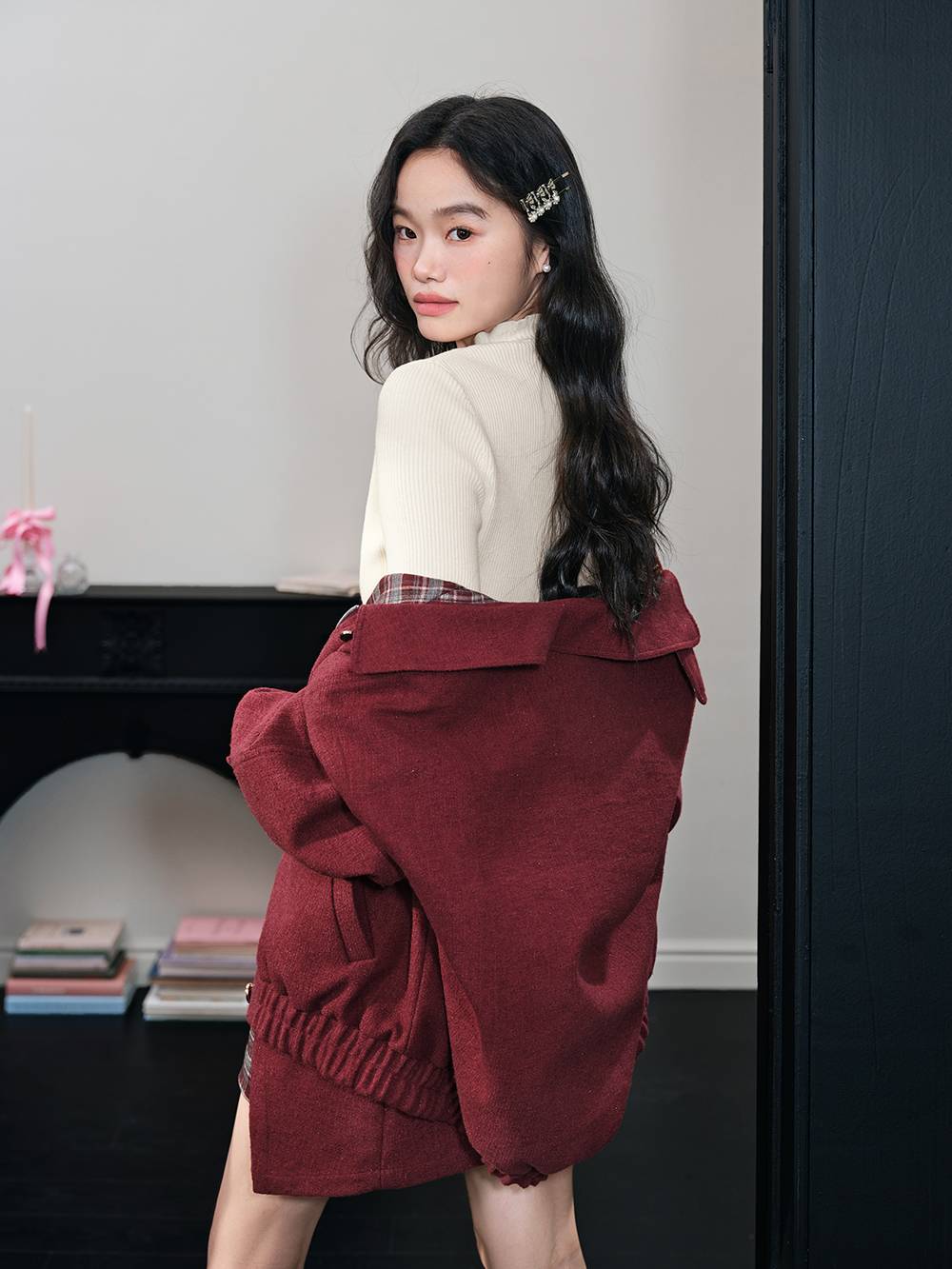 Red & Plaid Jacket and Skirt Set