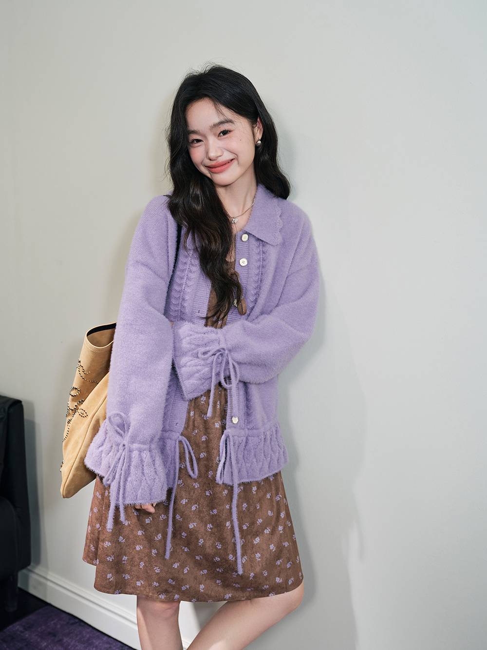 Ruffle Trim Button-Front Cardigan