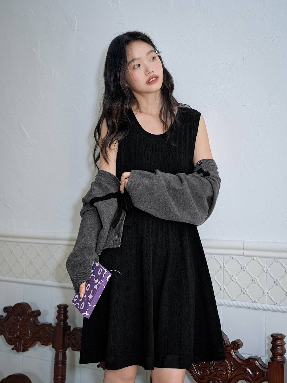 Ribbon Tie Cardigan and Tank Dress