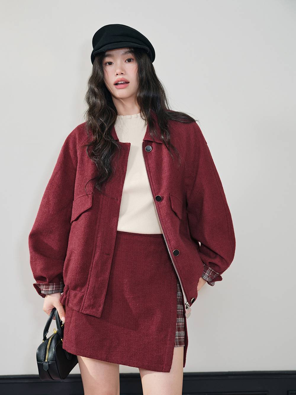 Red & Plaid Jacket and Skirt Set
