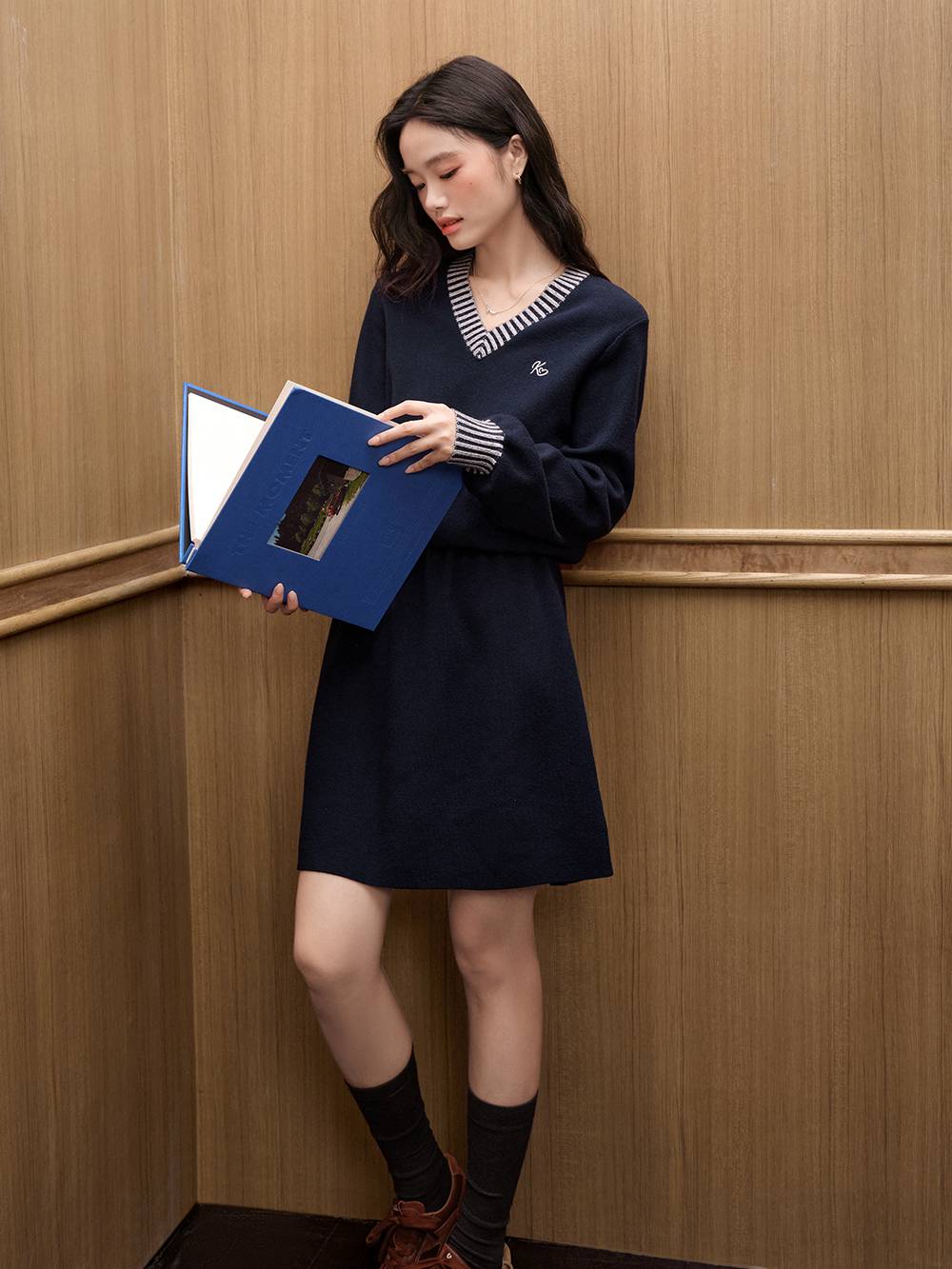 Striped Waist Cinched Knit Dress