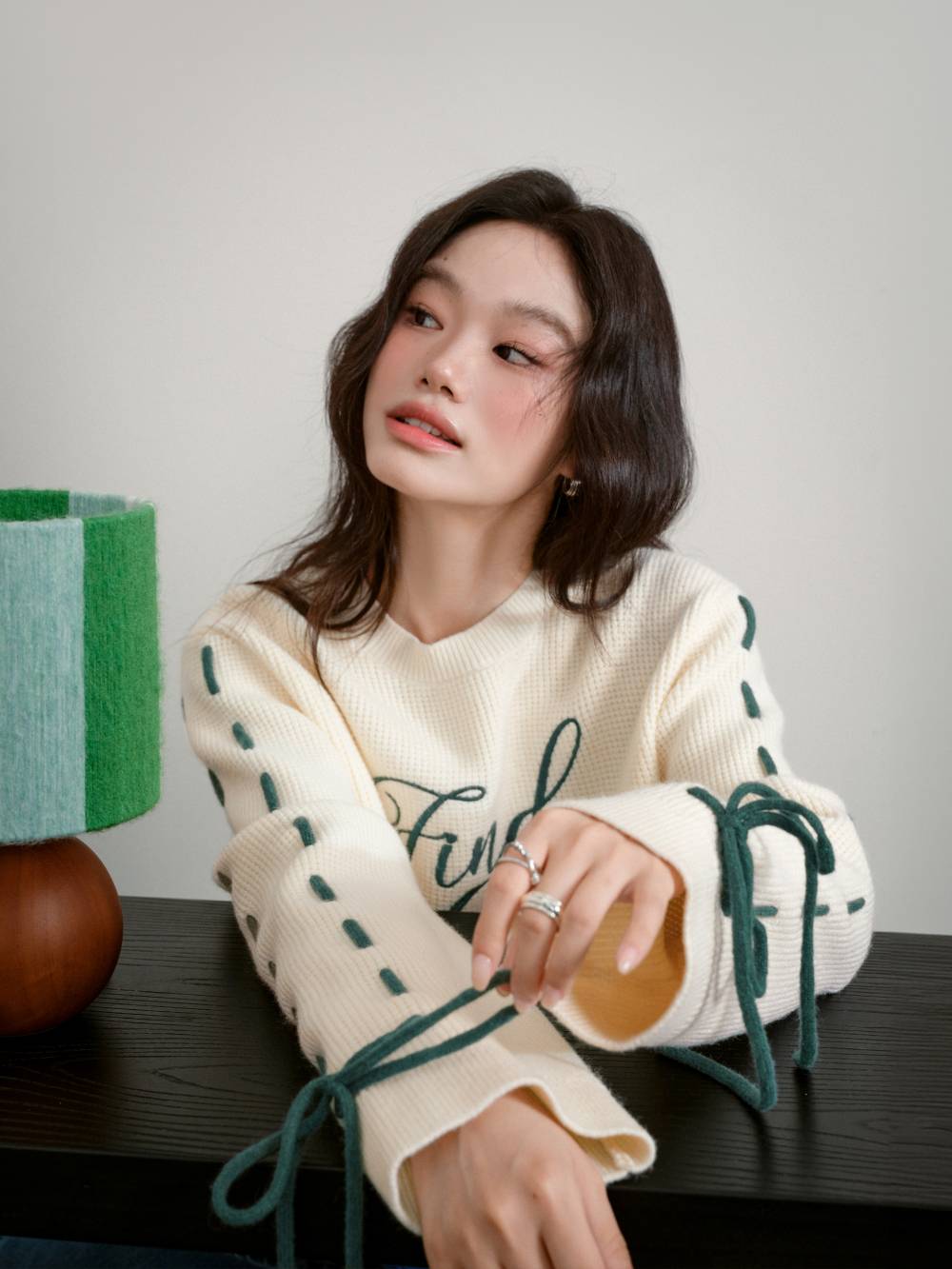 Decorative Rope-Sleeve Sweater