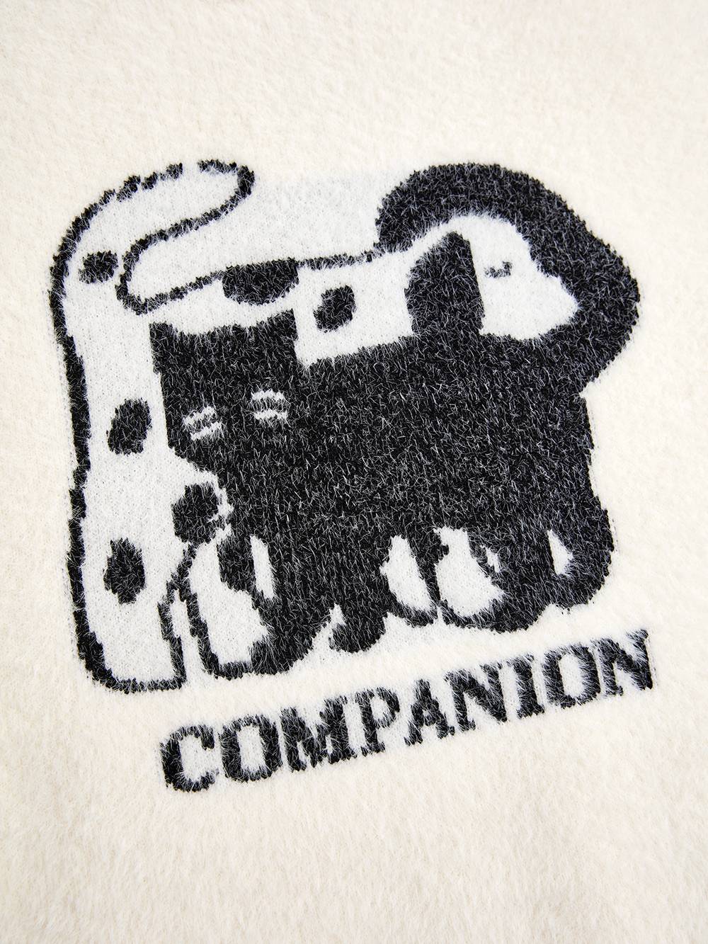 Cat Graphic Sweater with Polka Dot Tie