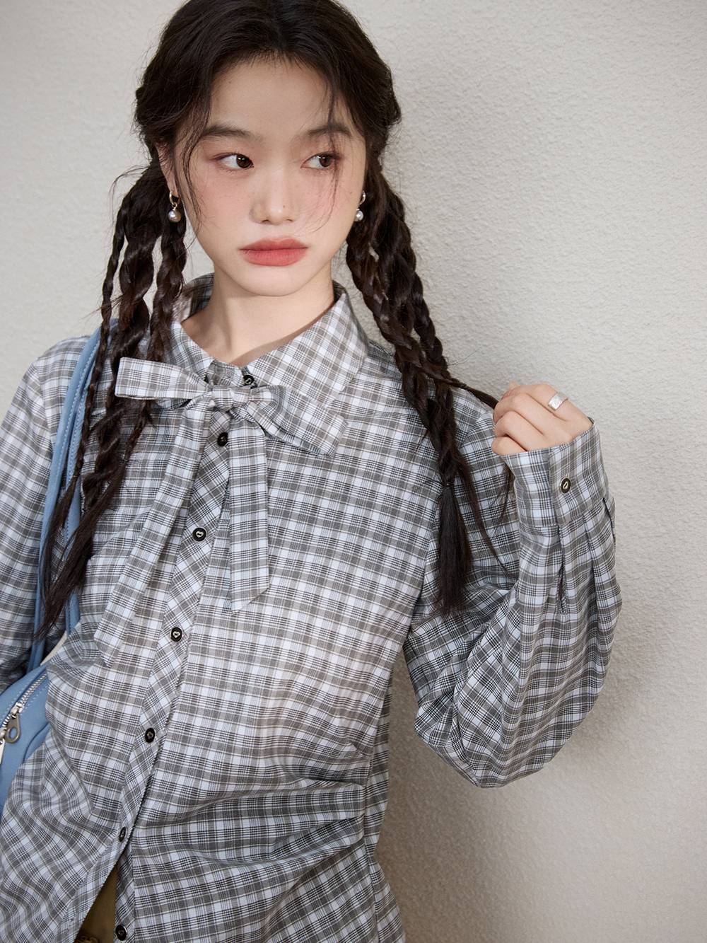 Plaid Bow Tie Blouse