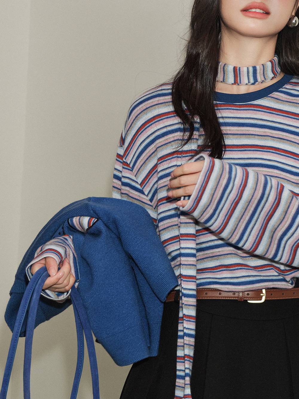 Three-Quarter Sleeve Sweater and Striped Top