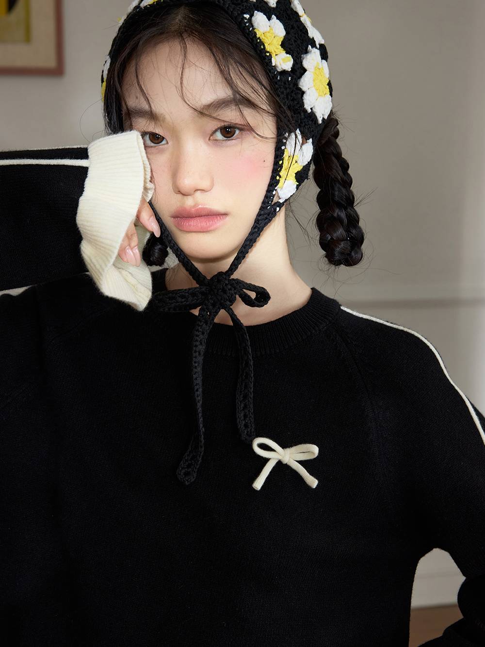 Contrast-Trim Sweater and Skirt