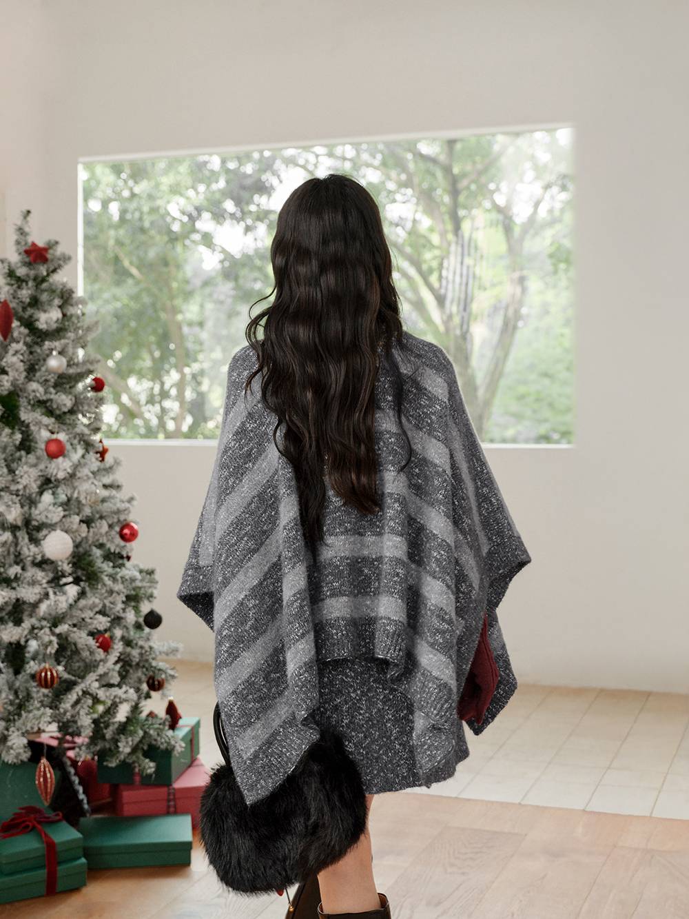 Striped Cape Sweater and Skirt