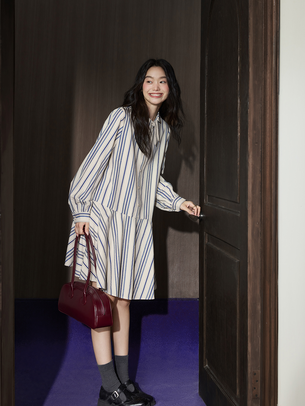 Vest and Striped Dress