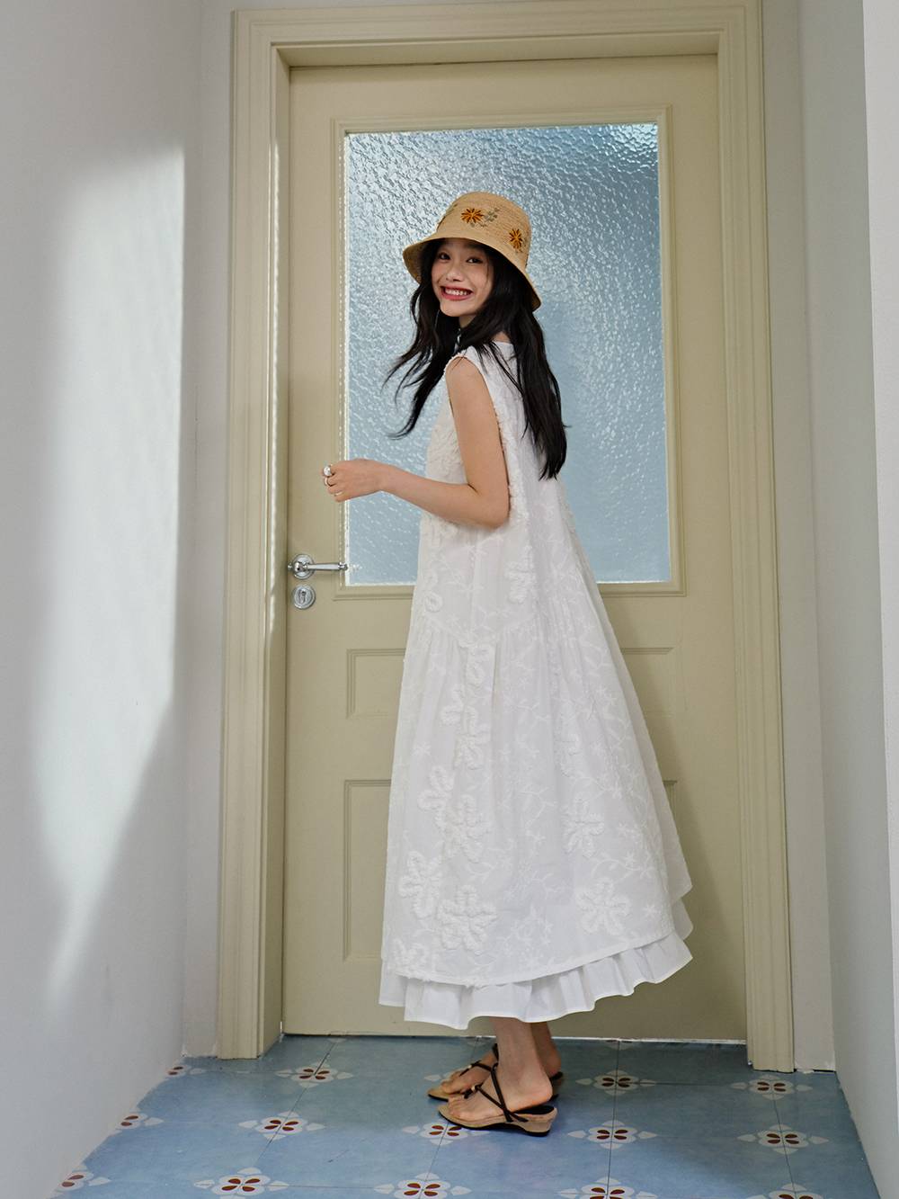 V-neck Textured Floral Dress