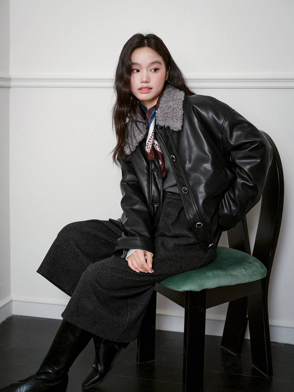 Furry Collar Faux Leather Jacket