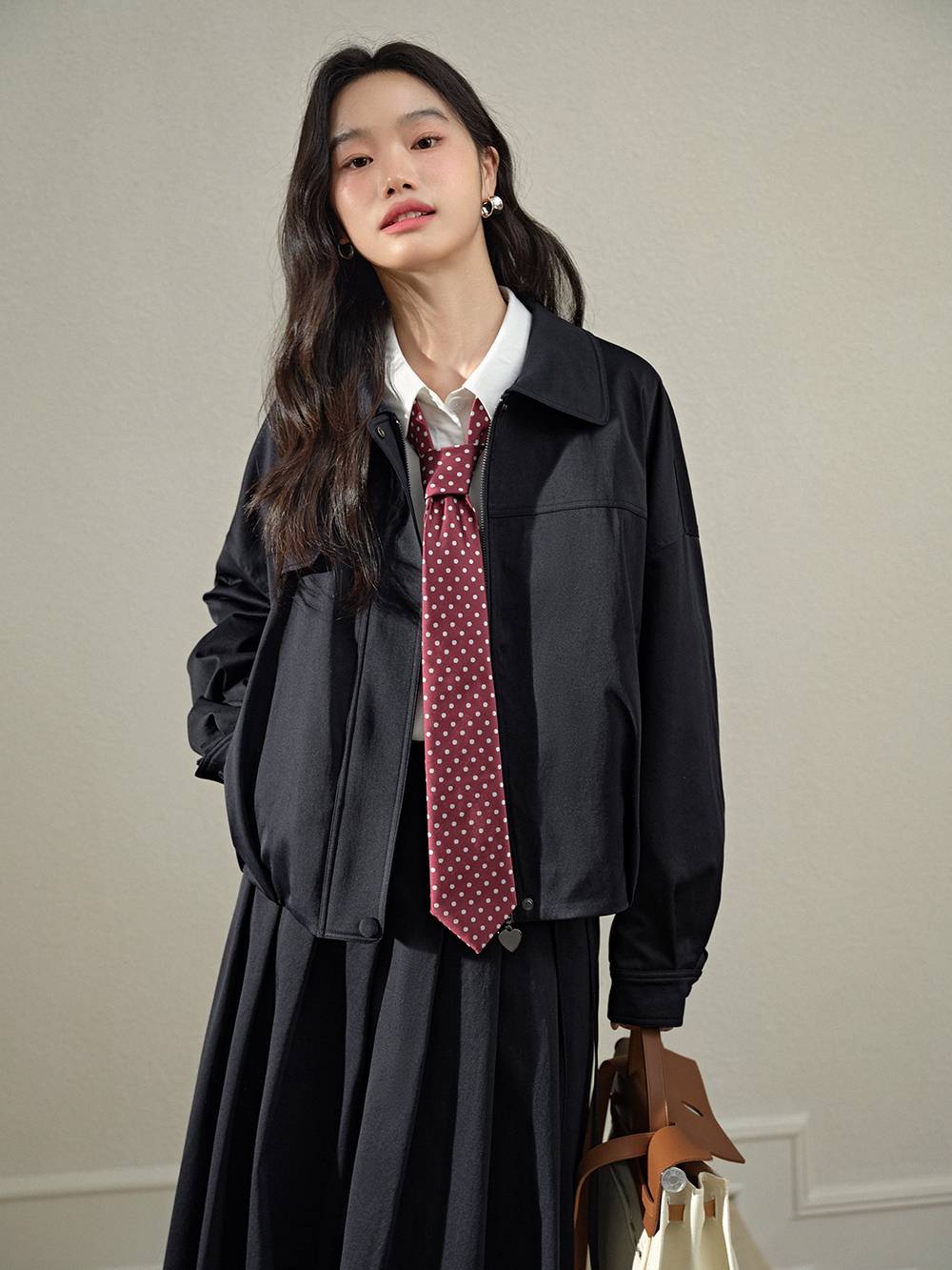 Belted Jacket and Pleated Skirt