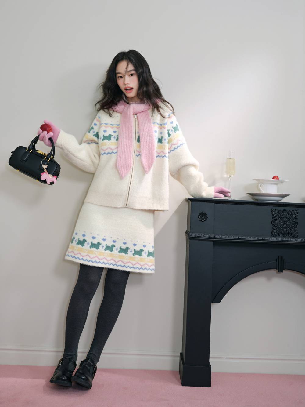 Fair Isle Zip Up Sweater and Skirt