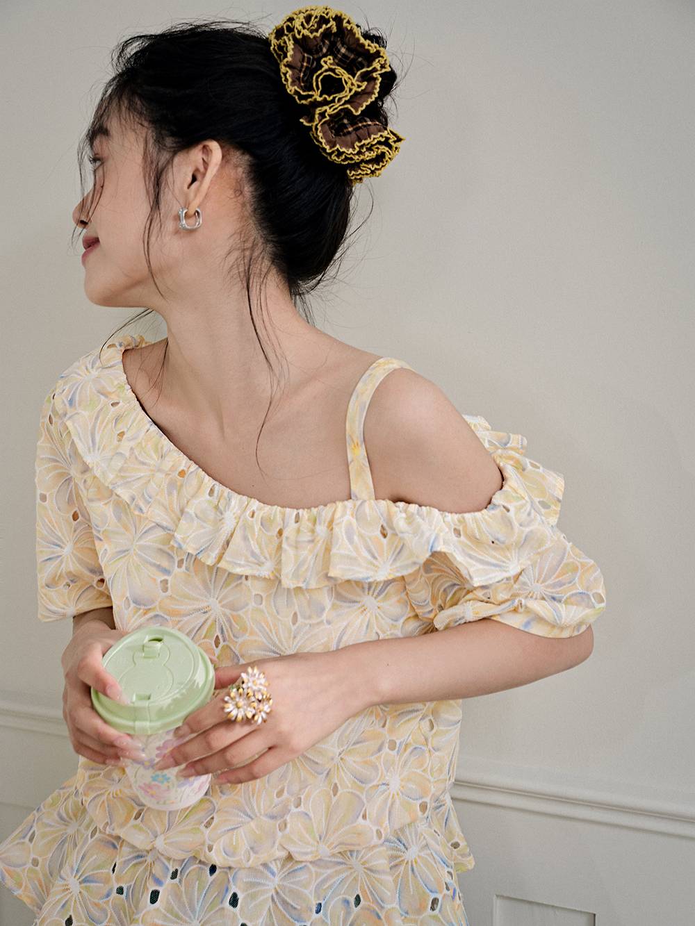 One Shoulder Floral Blouse