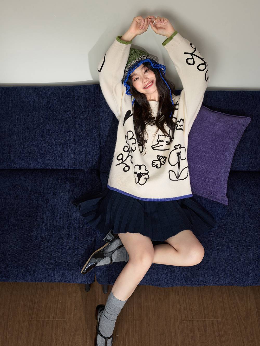 Textured Embroidered Sweater