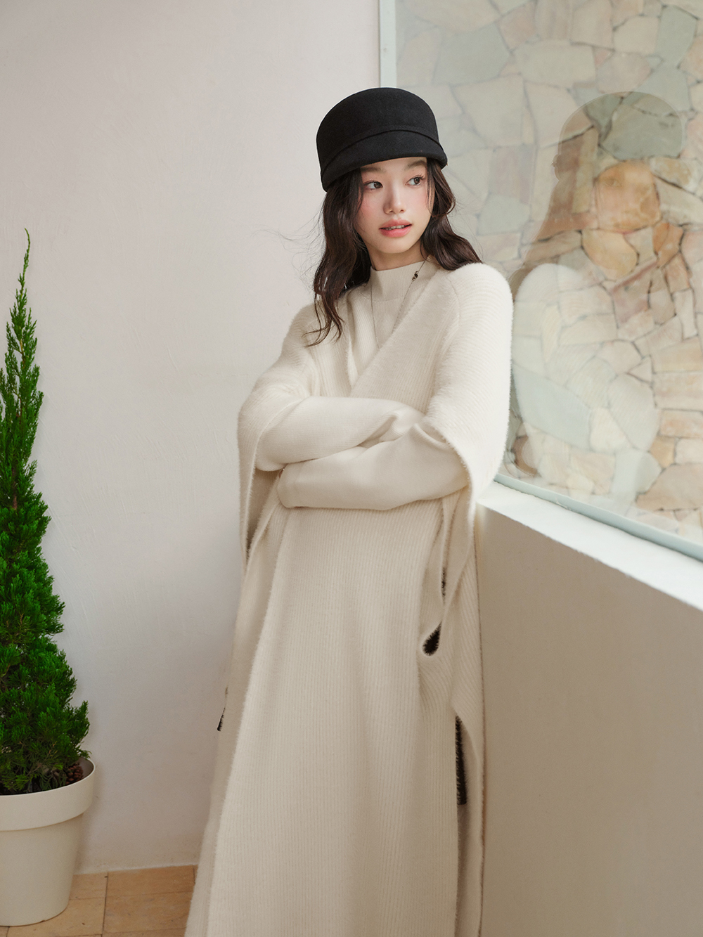 Longline Cardigan and Mock Neck Sweater