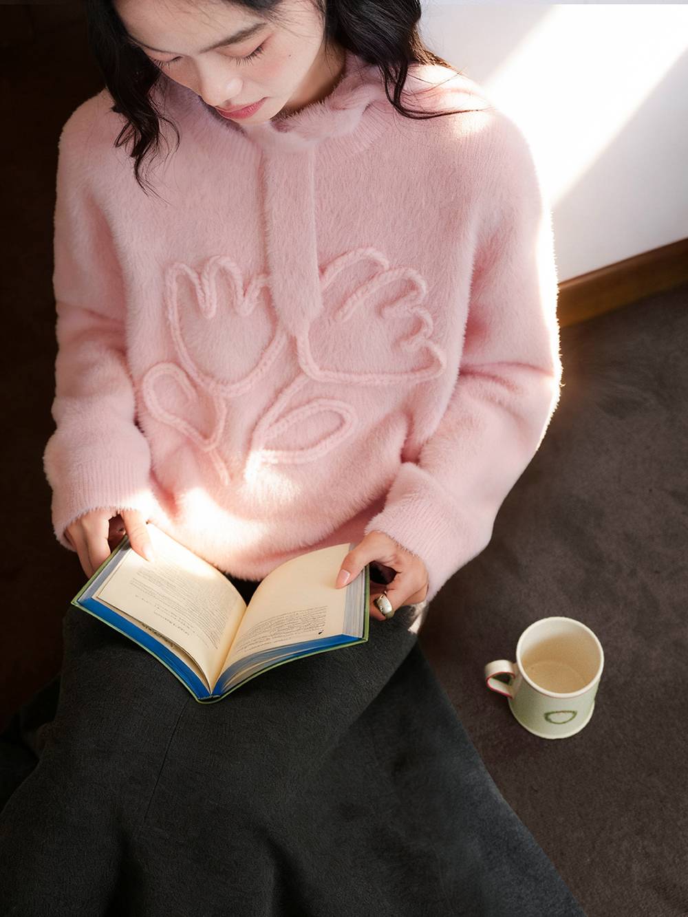 Neck Tie 3D Embroidered Sweater