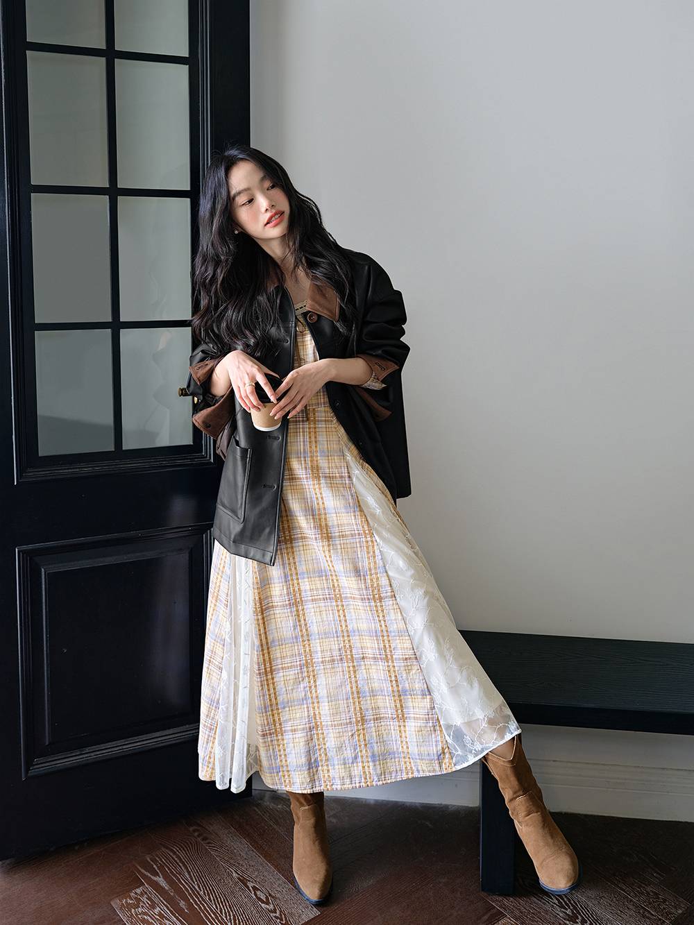 Plaid Square Neck Dress