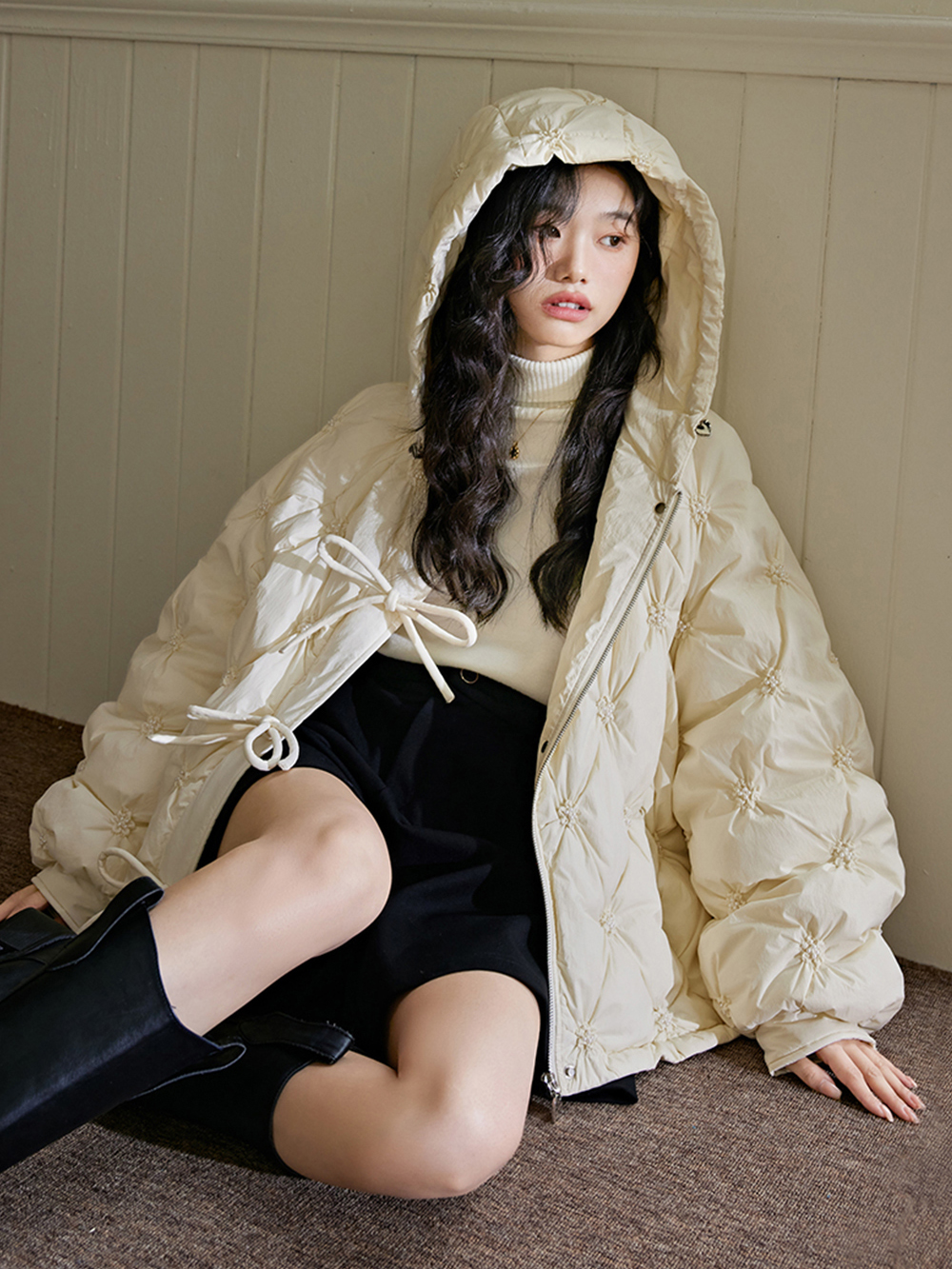 Hooded Bow Puffer Jacket