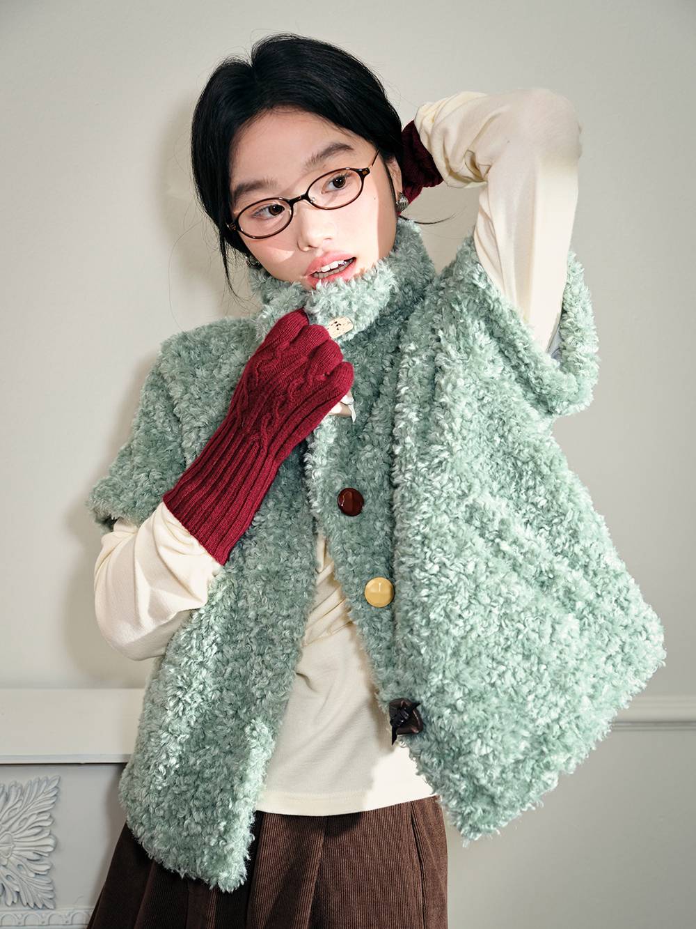 Faux Shearling Short-Sleeve Jacket