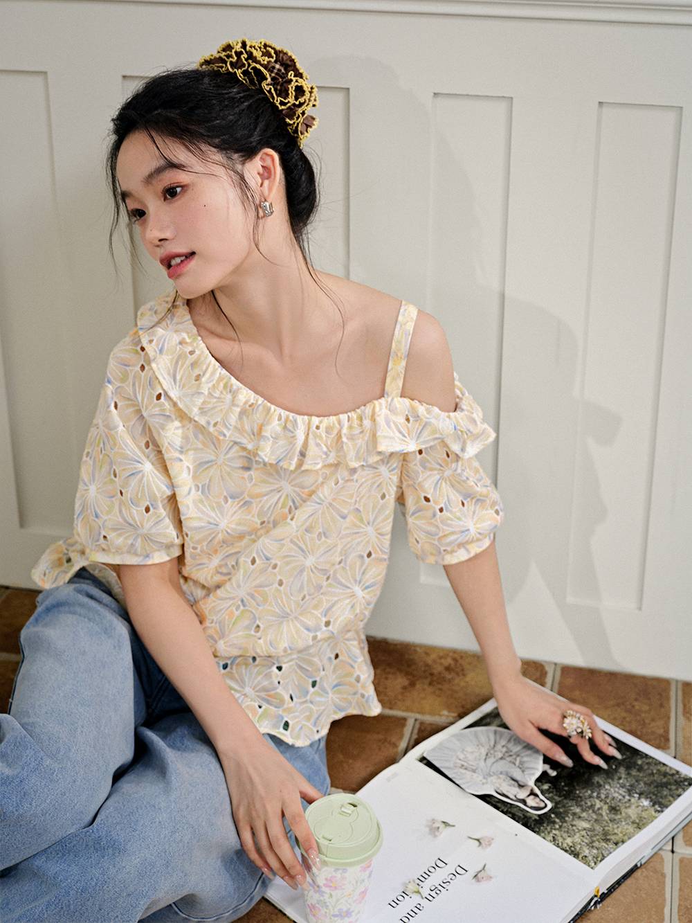 One Shoulder Floral Blouse