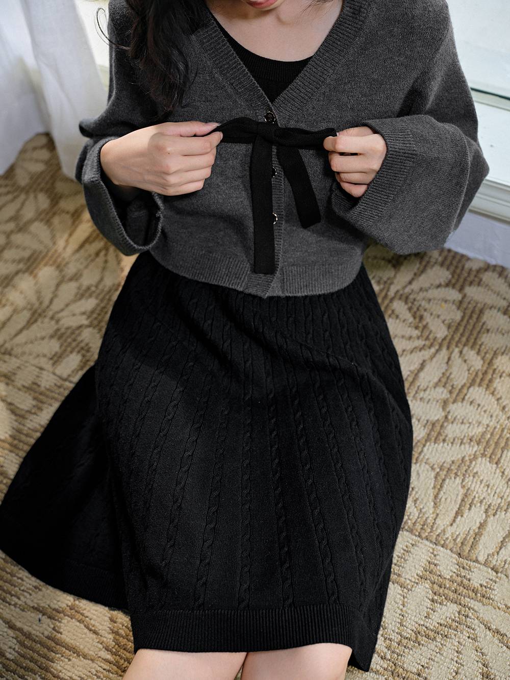 Ribbon Tie Cardigan and Tank Dress