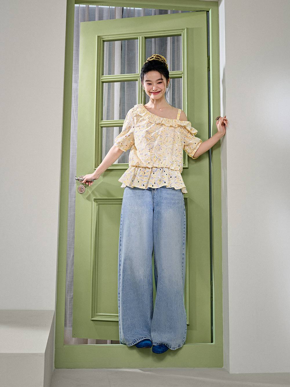 One Shoulder Floral Blouse