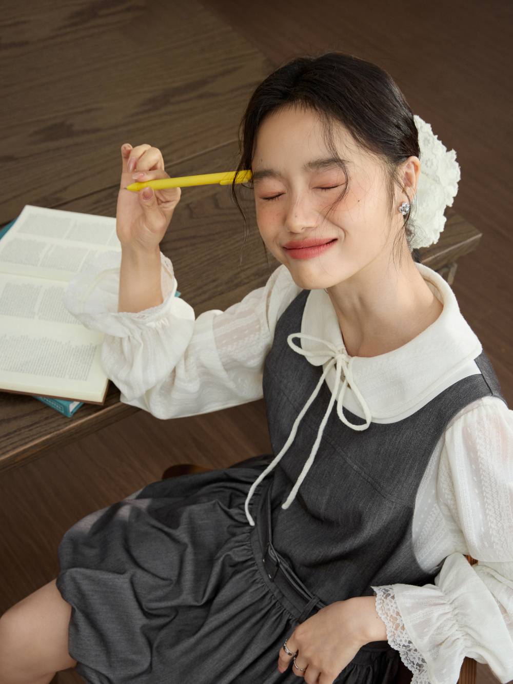 Bubble Hem Dress and White Blouse