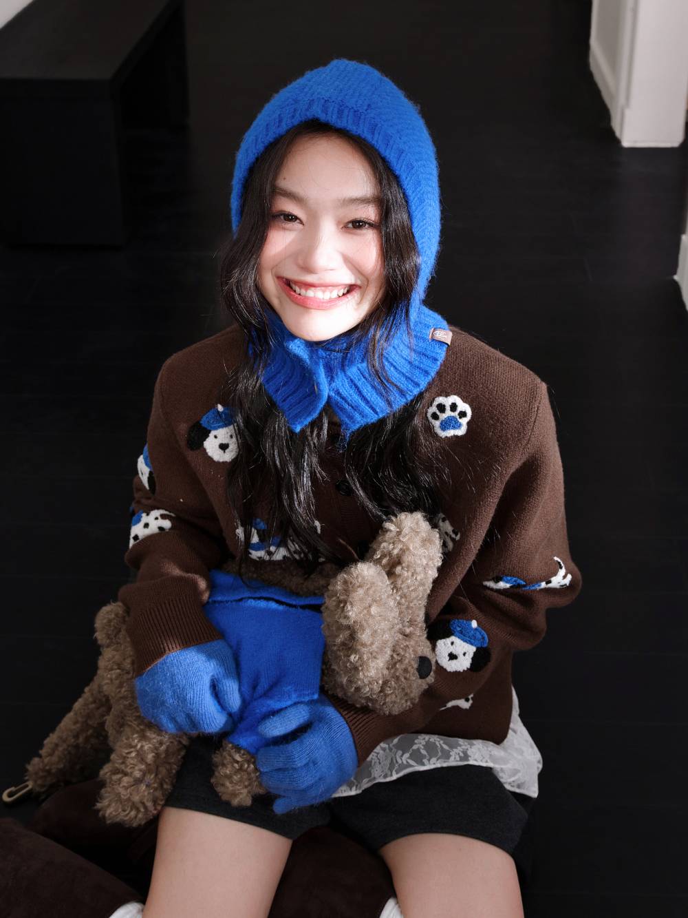 Puppy Embroidered Cardigan Sweater