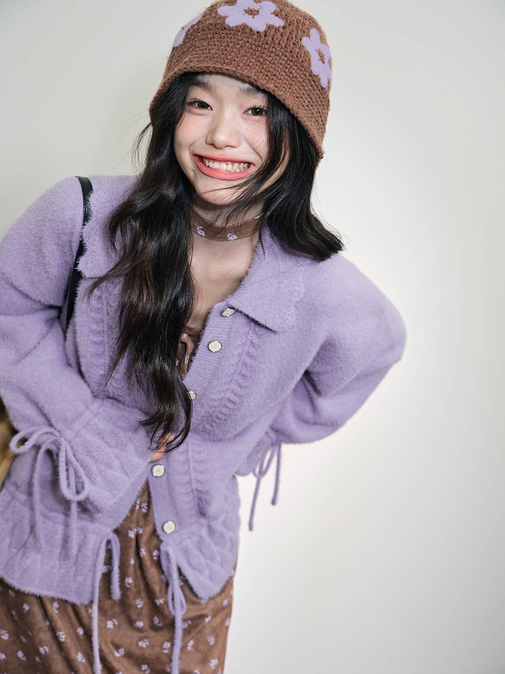 Ruffle Trim Button-Front Cardigan